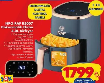 NPO RAF R5007 DOKUNMATİK EKRAN 4.0L AİRFRYER